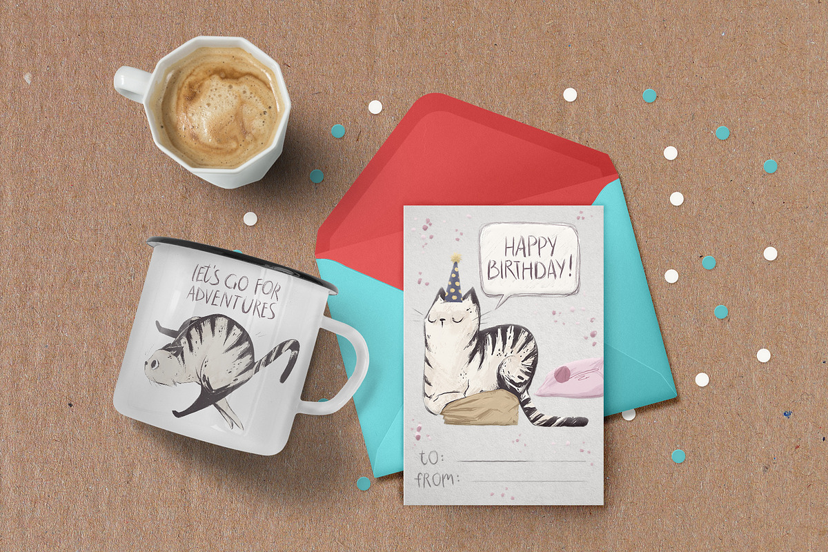 Sweet cat set, an Animal Illustration by ZapolzunArt (Photo 3 of 6)