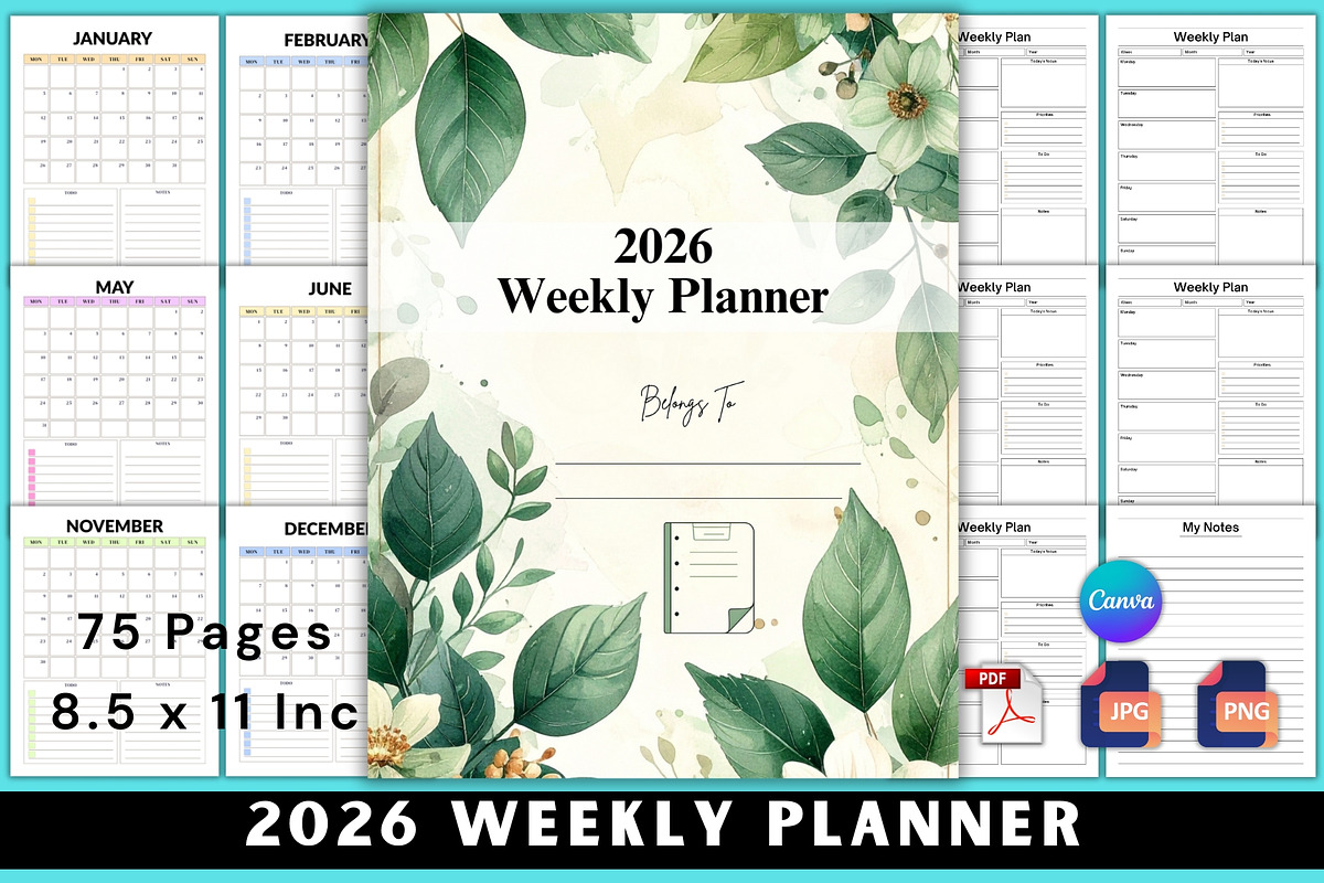 2026 Weekly Planner, a Stationery Template by Designmela01 (Photo 1 of 7)