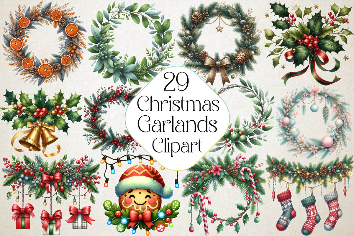 Christmas Garlands Sublimation Clipa, an Illustration by DreamPrint404 (Photo 1 of 4)