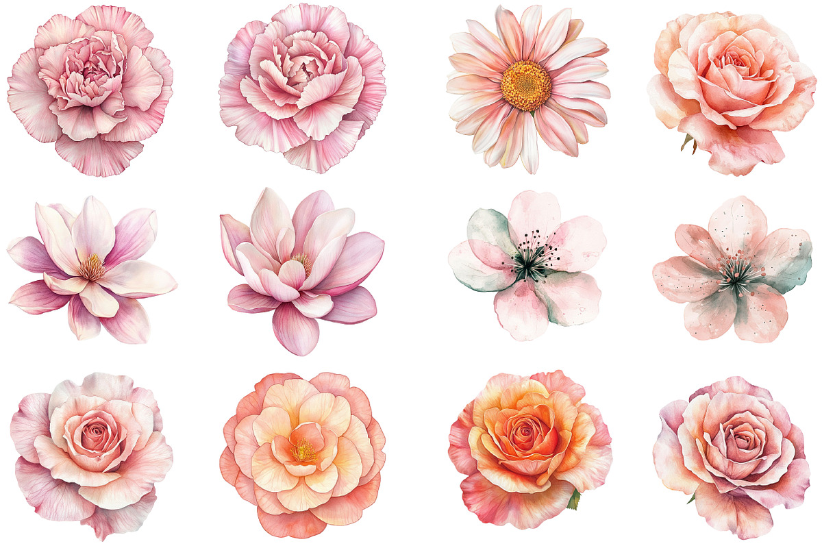 Pastel Watercolor Flower Clipart, an Illustration by DreamCafeArt (Photo 2 of 8)
