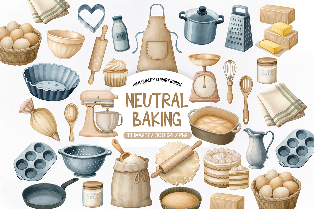 Neutral Baking Watercolor Clipart, an Illustration by TatiMockup (Photo 1 of 4)