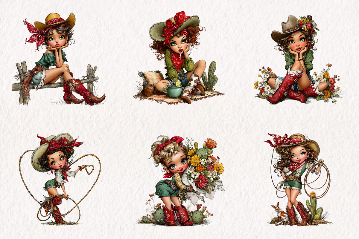 Whimsical Western Cowgirl Clipart, an Illustration by CreationArt (Photo 6 of 6)