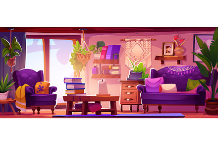 Boho living room interior with, an Object Illustration by art PVP - market