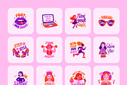 Flat Cute Girly Stickers Set, an Emoji Icon by Creative Stall (Thumbnail 8 of 8)