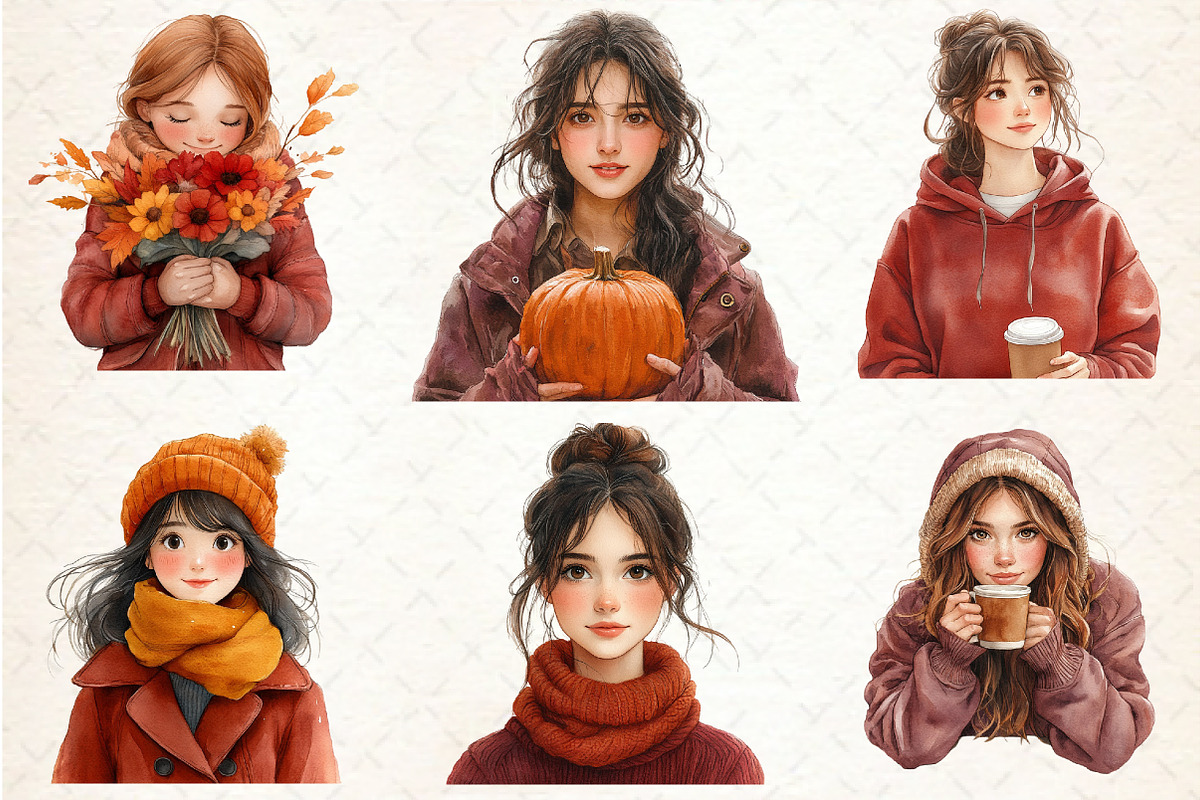 Burgundy Autumn Woman Clipart, an Illustration by Rose Art (Photo 2 of 4)