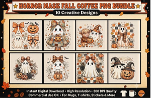 Horror Mask Fall Coffee PNG Bundle