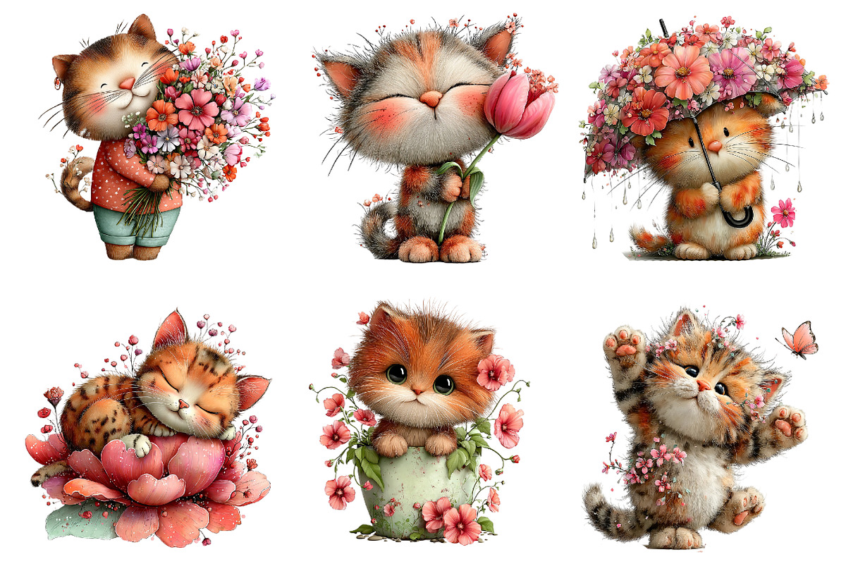 whimsical spring cat clipart, an Illustration by Designworld (Photo 4 of 4)