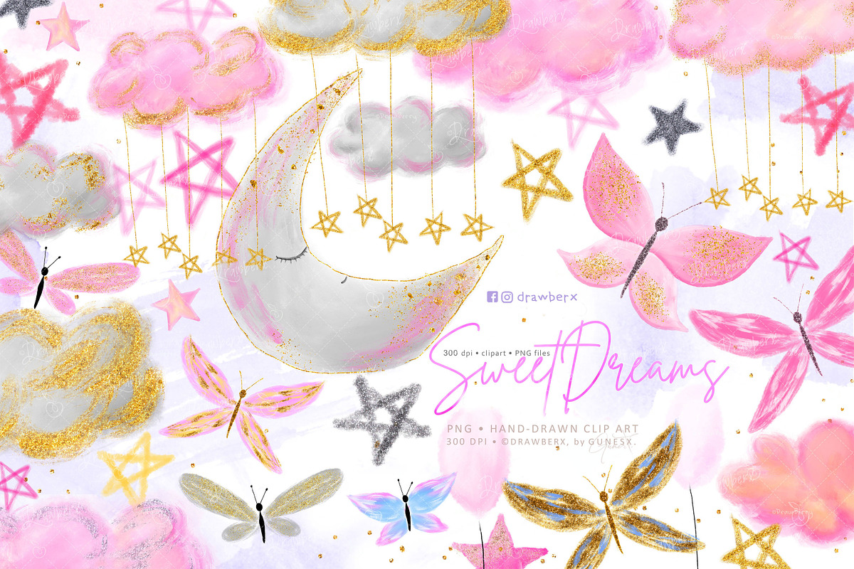 Sweet Dreams. Baby Girl Clipart 050, an Illustration by Drawberx (Photo 4 of 16)