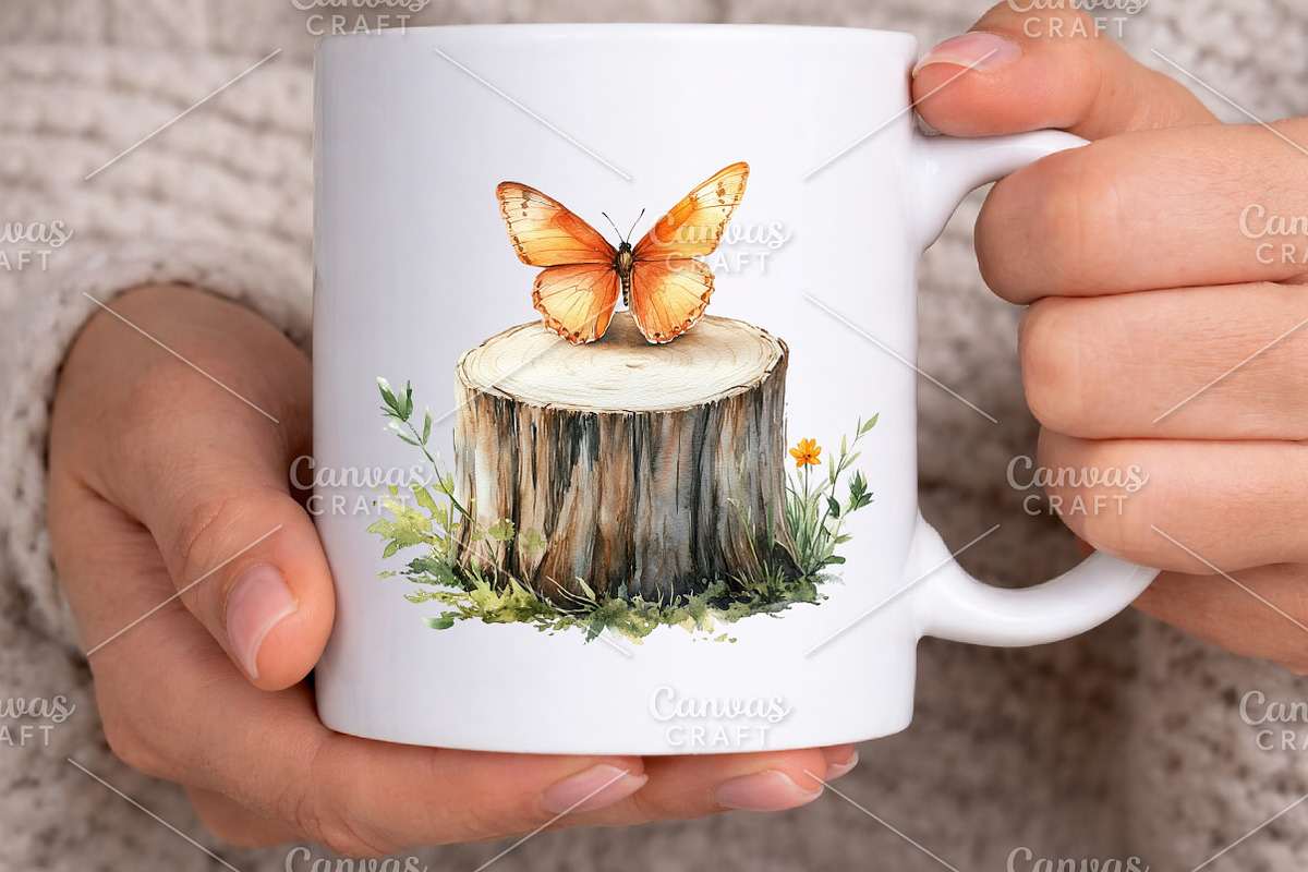 Watercolor Spring Stump Clipart PNG, an Illustration by Canvas Craft (Photo 5 of 7)