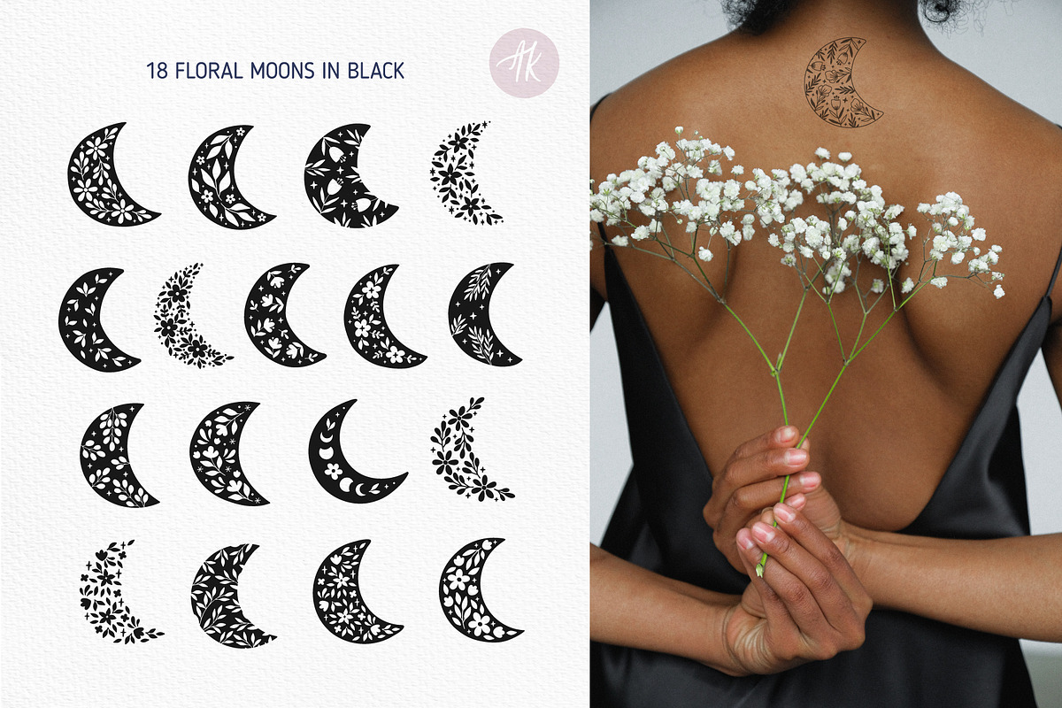 Floral Moons Celestial Vector Set, an Object Graphic by Alena Koval (Photo 4 of 16)
