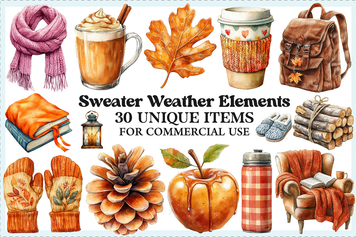 Sweater Weather Elements Clipart, an Illustration by Craft Nest (Photo 1 of 9)