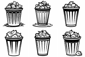 Trash Cans Black and White vector, an Object Graphic by Billah Hub