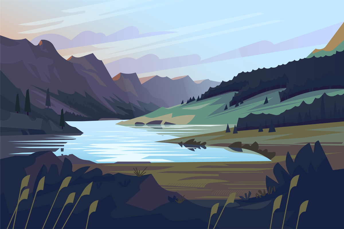 Mountain Lake Scenery, an Illustration by Masha Tace (Photo 2 of 2)