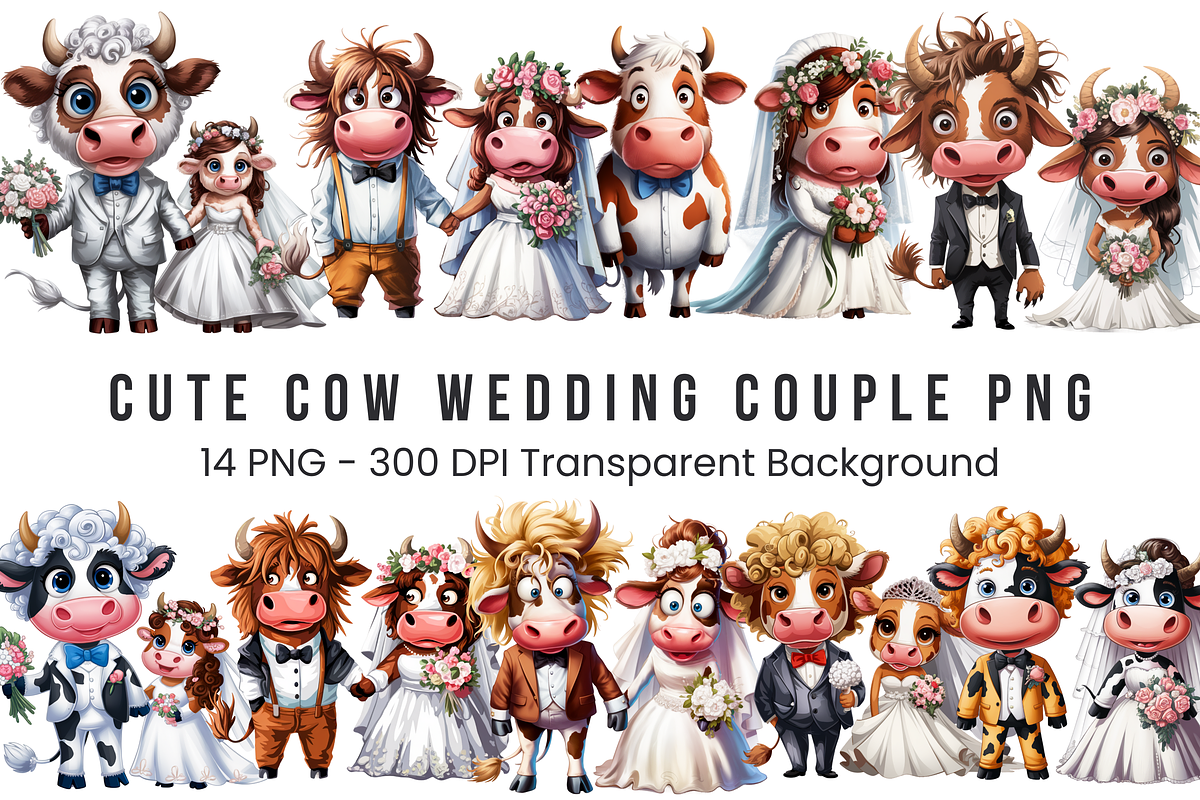 Cow Wedding Couple PNG Bundle, a Graphic by Clipart Bloom (Photo 1 of 15)
