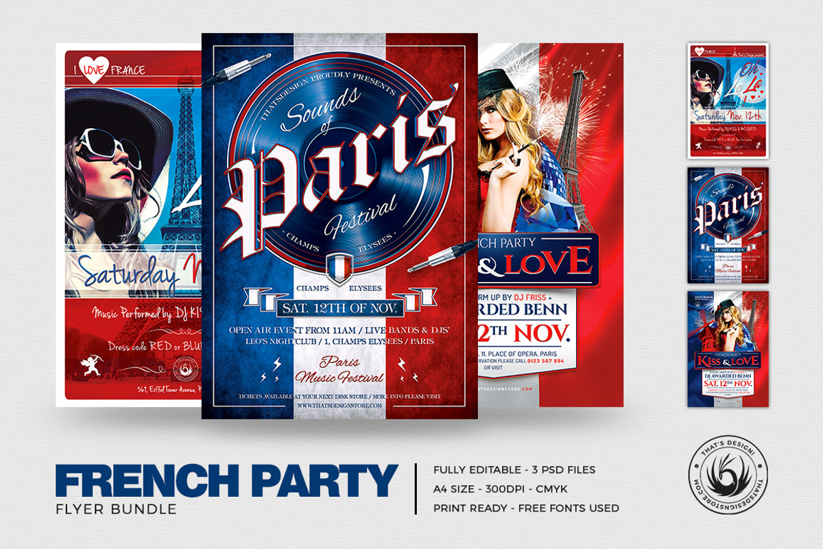 French Party Flyer Bundle, a Flyer Template by ThatsDesignArt (Photo 2 of 9)
