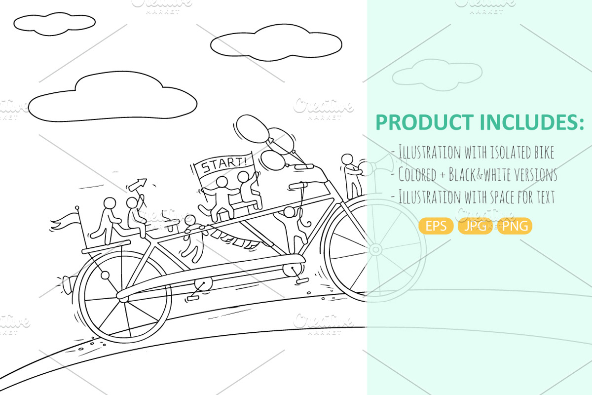 Cartoon bicycle with little People, a Healthcare Illustration by Sapunkele (Photo 2 of 2)