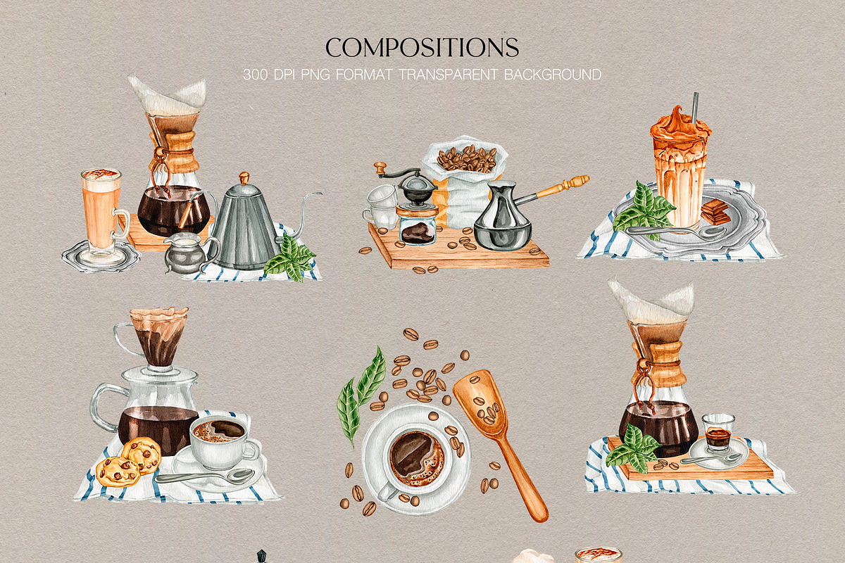 Coffee Watercolor Collection, a Food Illustration by CrystalinaShop (Photo 3 of 6)