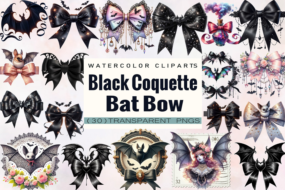 Black Coquette Bat Bow  Clipart Bund, an Illustration by SVGArt (Photo 1 of 8)