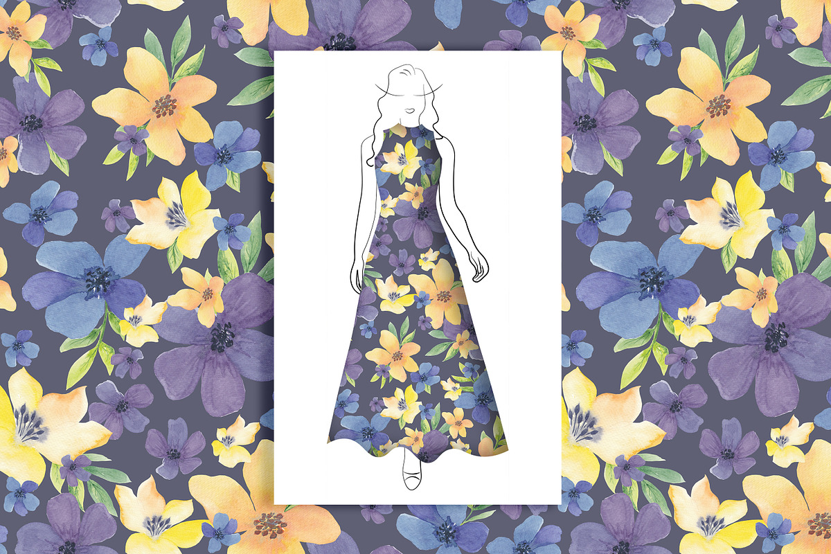 Watercolor Romantic Flower Patterns, a Pattern Graphic by Oksana Dovhopol Art (Photo 4 of 15)