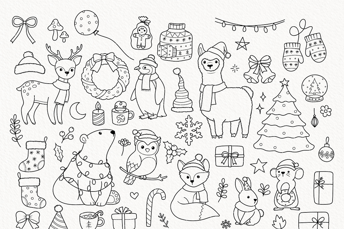 Christmas Animals Outline SVG, a Seasonal Illustration by TitaLivingArt (Photo 3 of 9)