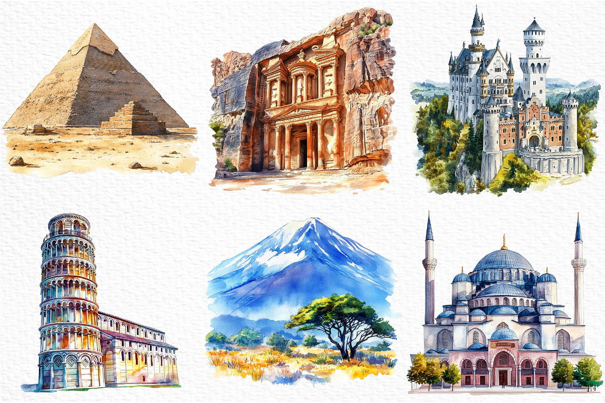Watercolor Popular Landmarks Clipart, an Illustration by Craft Nest (Photo 2 of 5)