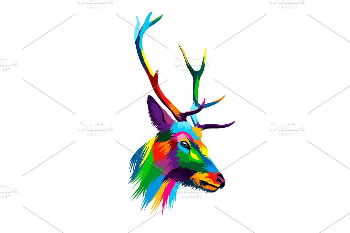 deer head portrait, cervus elaphus, an Animal Illustration by 3D Tai
