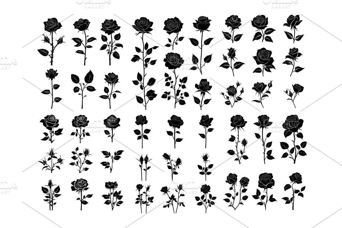 Roses flowers black ink vector set, an Illustration by Onyx