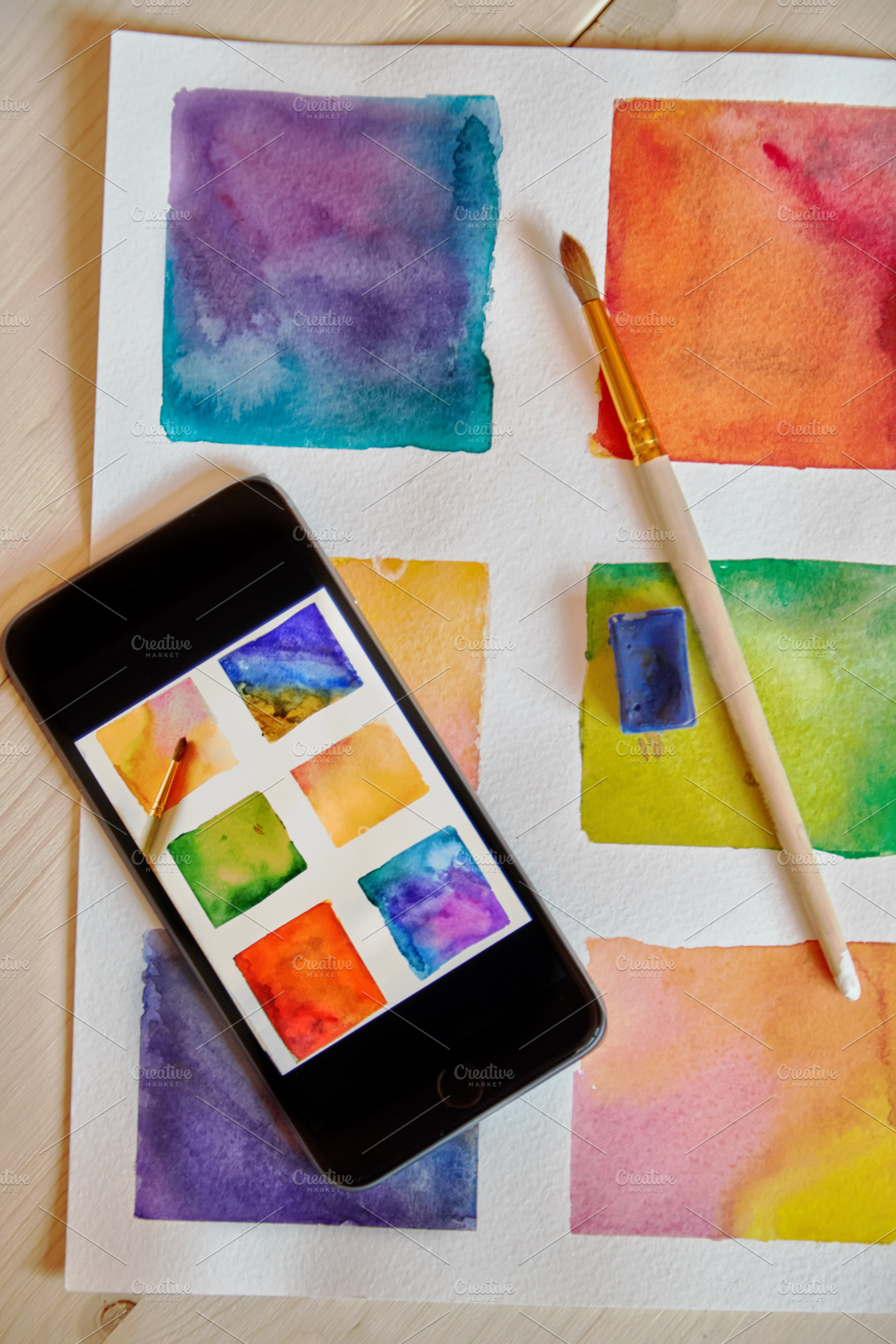 smartphone on arts hand drawn background with artist supplies, an Arts & Entertainment Photo by ArtChamomile