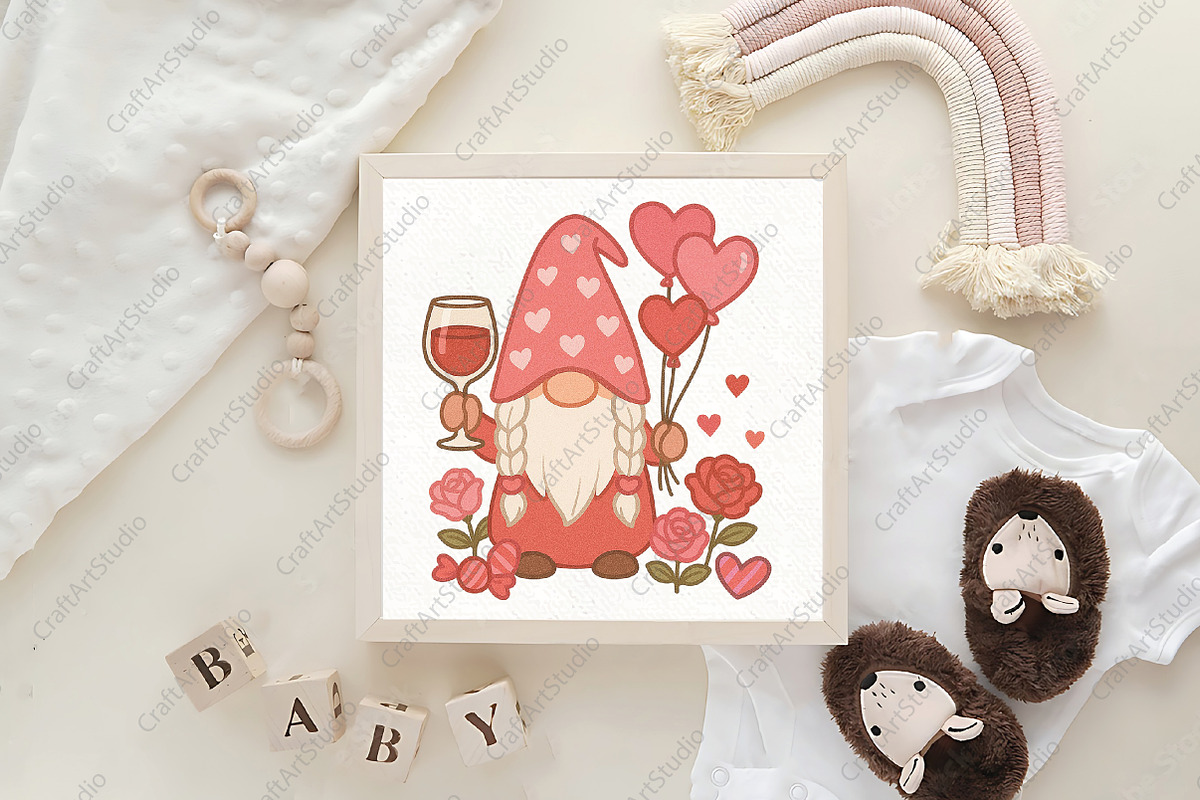 Valentine Gnome Heart Balloons Roses, an Illustration by CraftArtStudio (Photo 4 of 4)