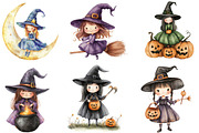 Halloween Cute Witch Clipart, an Illustration by Designking (Thumbnail 3 of 4)