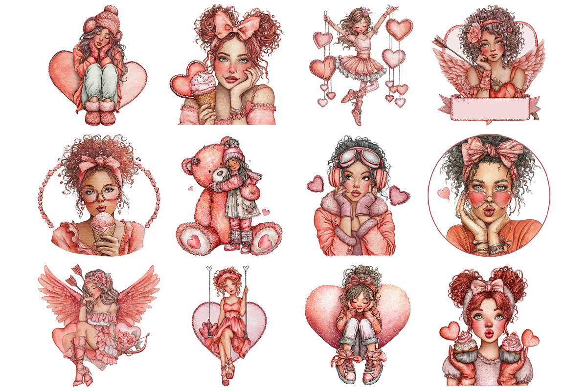 Quirky Valentine Girl Clipart Bundle, a Graphic by CitraGraphics (Photo 3 of 4)