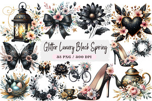 Glitter Luxury Black Spring Clipart, an Illustration by DreamArtGraphic