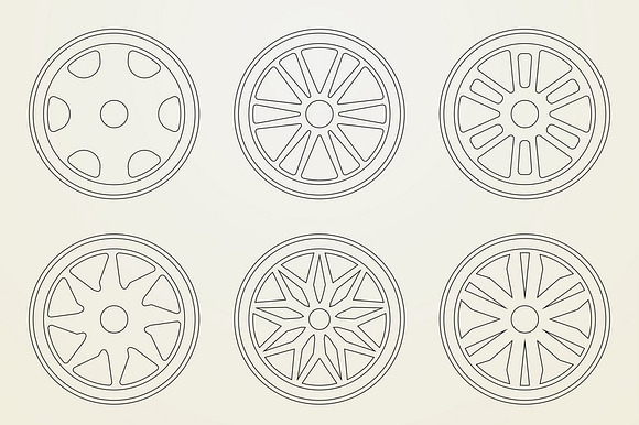 Set Of 9 Icons Of A Car Rims.