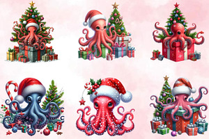 Watercolor Christmas Octopus Sublima