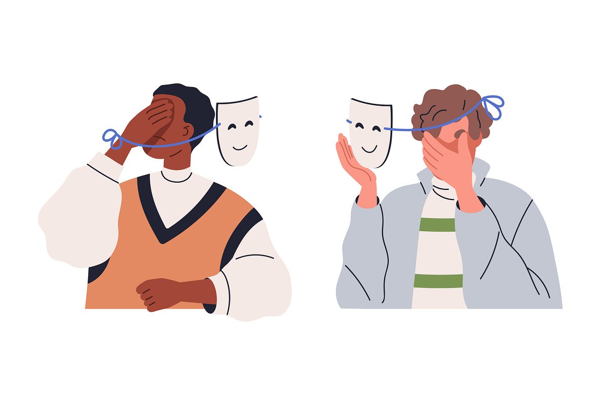 People behind fake mask concept set, a Person Illustration by Good Studio (Photo 7 of 11)