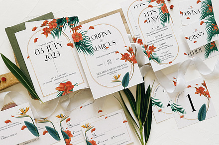 Fancy Tropical Wedding Suite, an Invitation Template by BlueRobinDesignShop