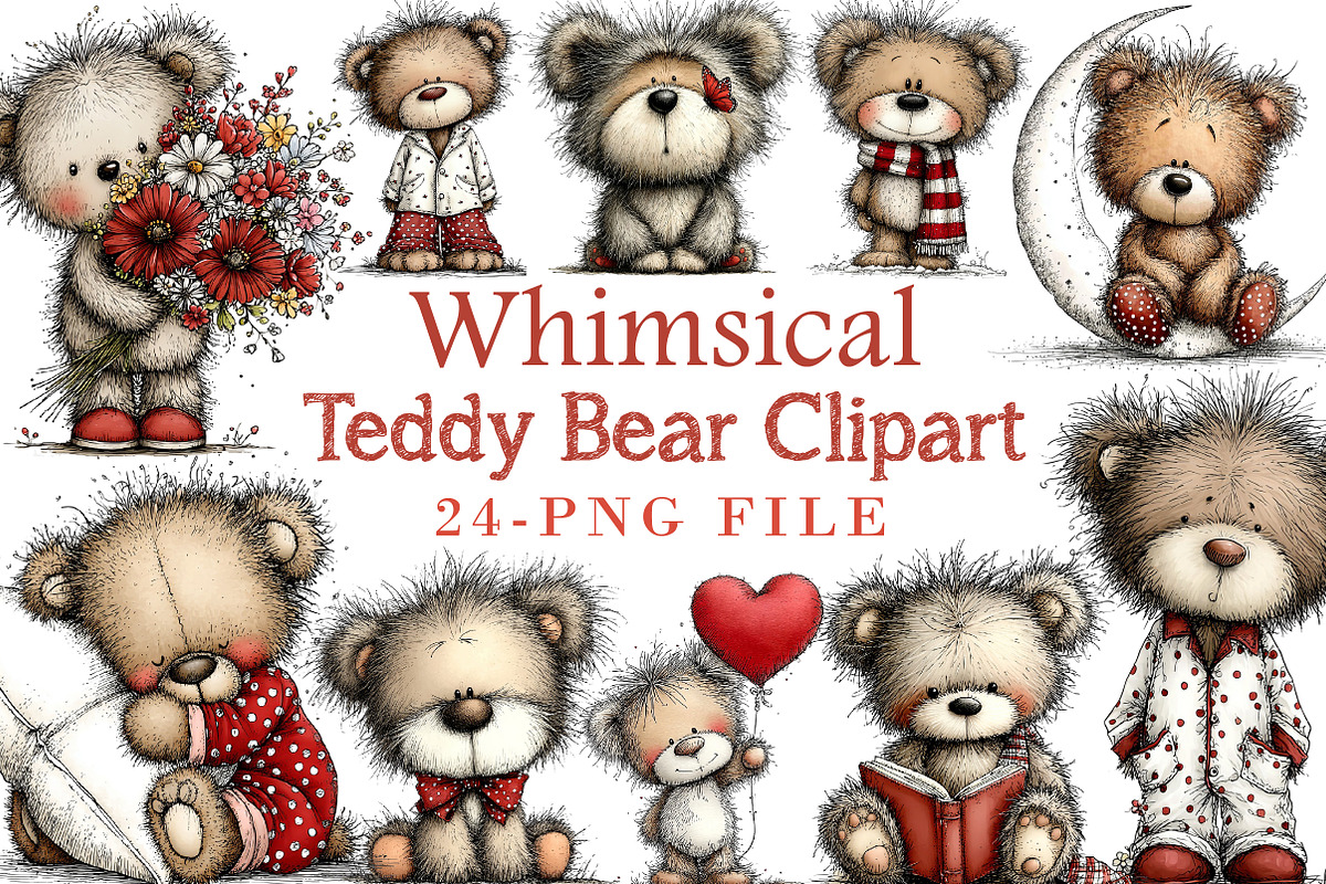 Whimsical Teddy Bear Clipart, an Illustration by Libby Wishes (Photo 1 of 4)