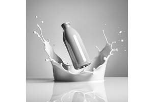 Glass bottle of milk splashing into, an Illustration by tilialucida