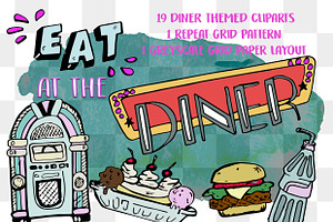 AT THE DINER - CLIPART STICKER PACK