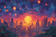 Watercolor City Night, a Background Graphic by Printable Treasure (Thumbnail 4 of 4)