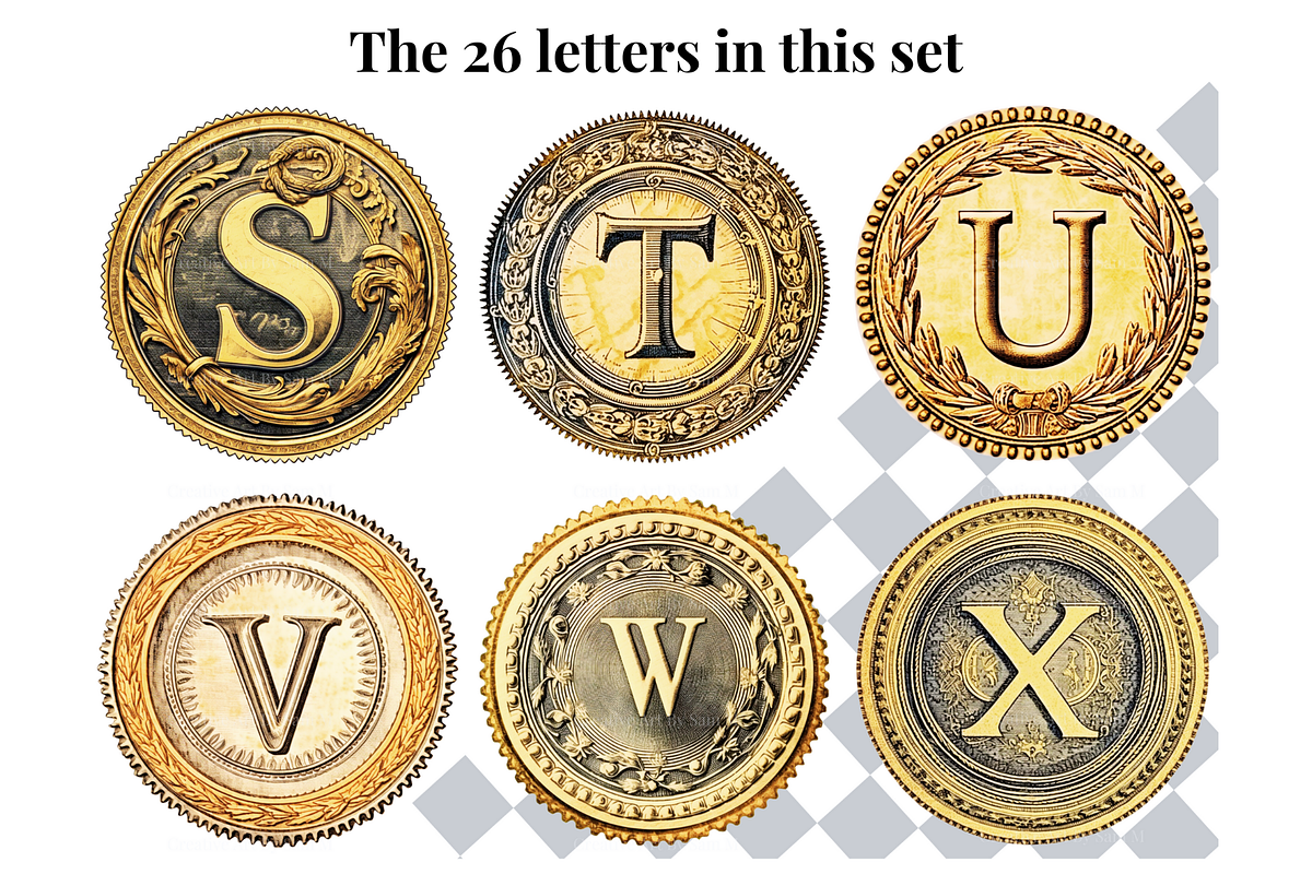 Antique Gold Stamp Alphabet Letters, a Decorative Illustration by Creative Art By SamM (Photo 6 of 10)