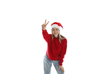 Attractive girl isolated on white background, Christmas concept, a Person Photo by AtlasStudio PRO