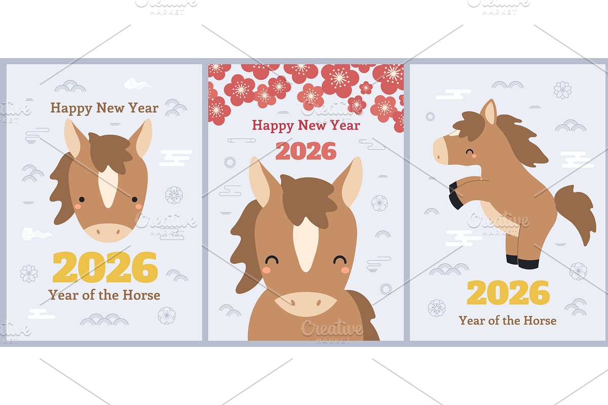 2026 Lunar New Year cute horse cards, an Object Illustration by sceptical cactus