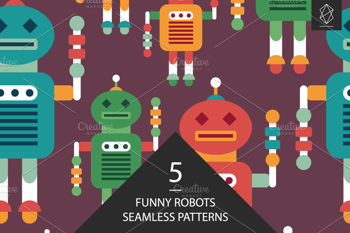 Funny robots seamless pattern set, a Pattern Graphic by Yury Velikanov (Photo 1 of 5)