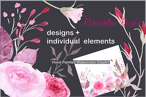 Watercolor Clipart Romantic Roses