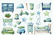 Baby boy room-watercolor set, a Decorative Illustration by dal digtal (Thumbnail 2 of 5)