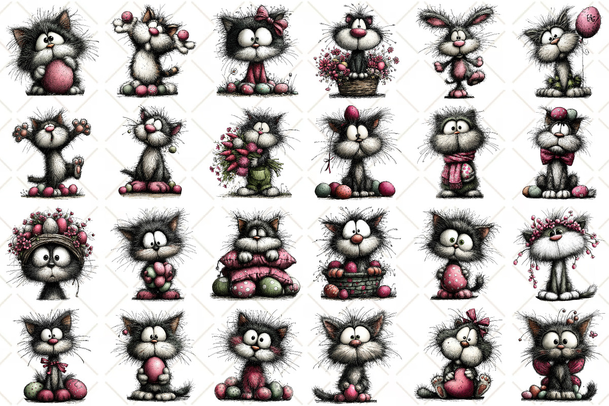 Whimsical Easter Cat Clipart, an Illustration by Black Bird Studio (Photo 2 of 5)