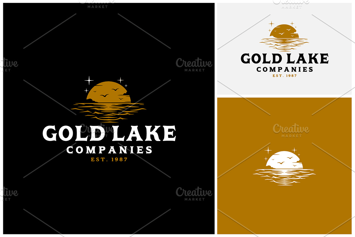 Sea Ocean Lake Wave Bird Sunset logo, a Branding & Logo Template by Enola99d