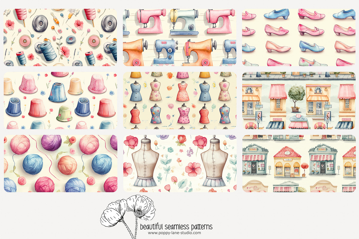80 seamstress seamless pattern, a Pattern Graphic by Poppy Lane Studio (Photo 3 of 11)