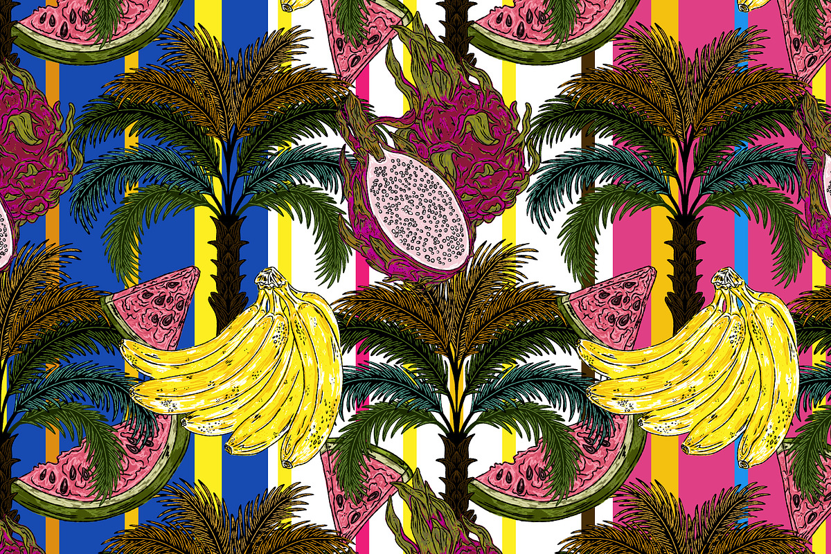 Banana Watermelon Dragon Fruit, a Pattern Graphic by NayaChu (Photo 1 of 9)